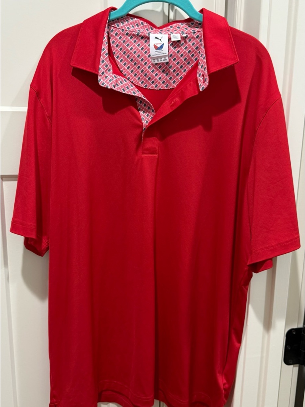 Puma Men’s Red Polo with Patterned Inner Collar